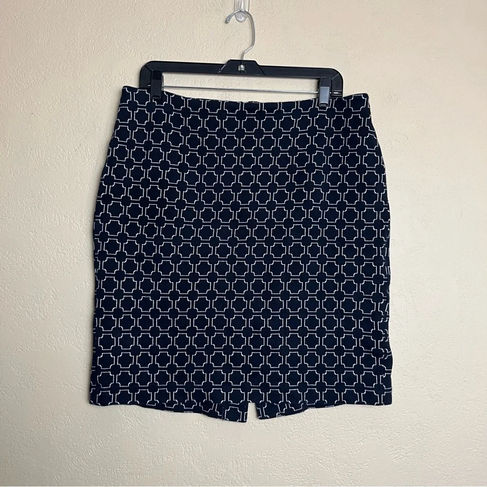 Talbots‎ White Blue Geometric Print Stretch Cotton Mini Skirt, Size 12
